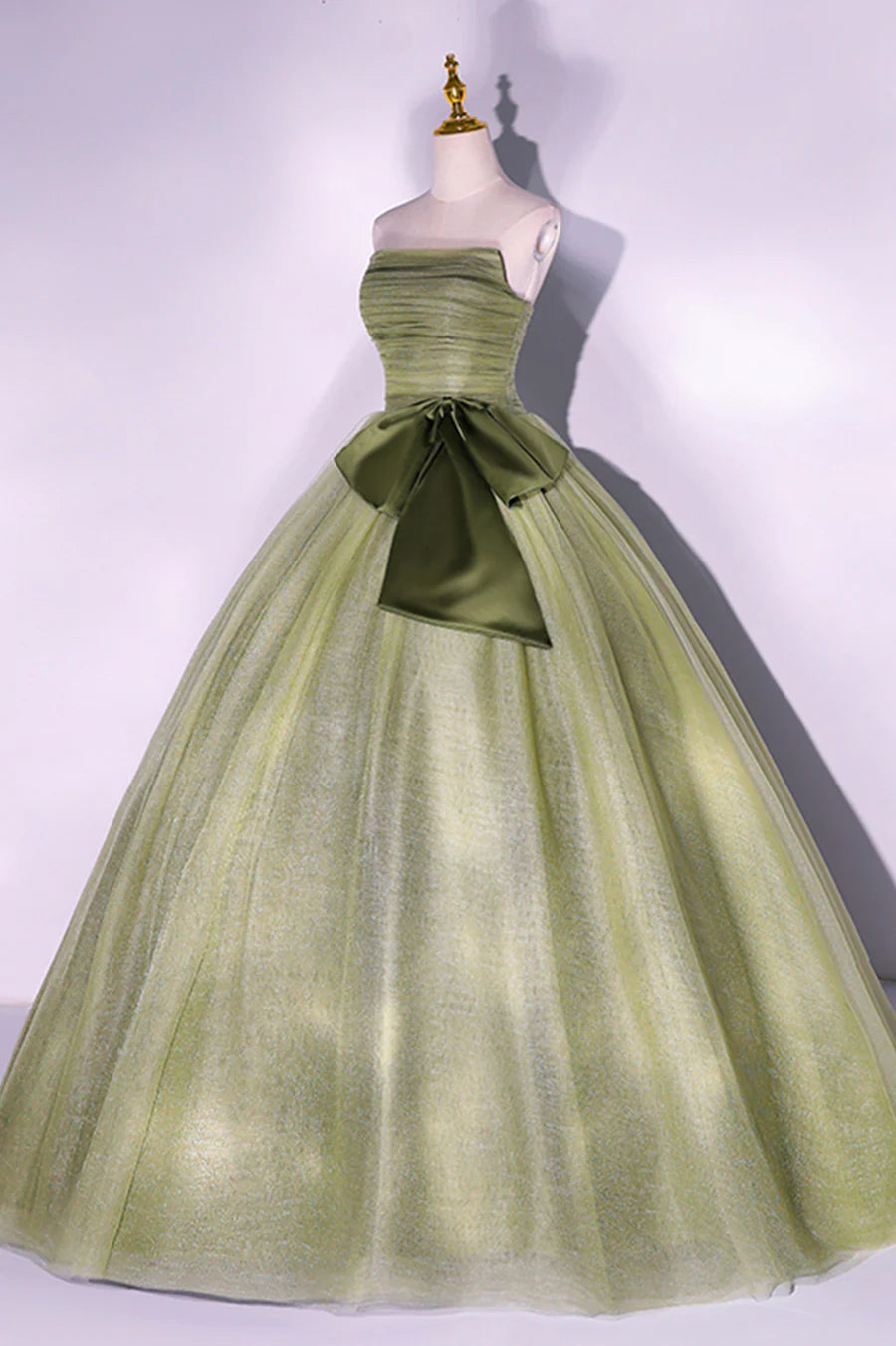 A-Line Strapless Floor Length Tulle Long Formal Dress Evening Party Dress With Bow/Ribbon