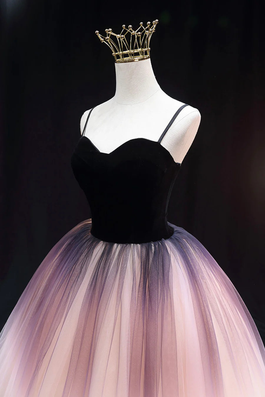 A Line Spaghetti Straps Ombre Tulle Floor Length Prom Dresses Party Dresses