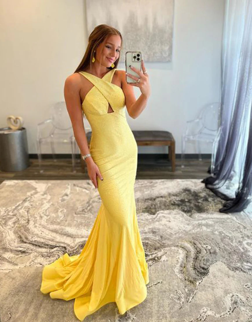 A-line Criss Cross Straps Prom Dress With Beading