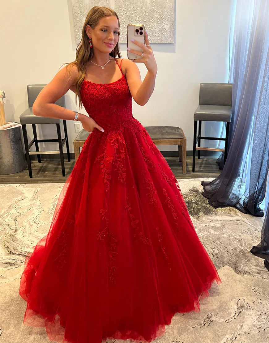 A Line Princess Long Daffodil Prom Dress with Appliques