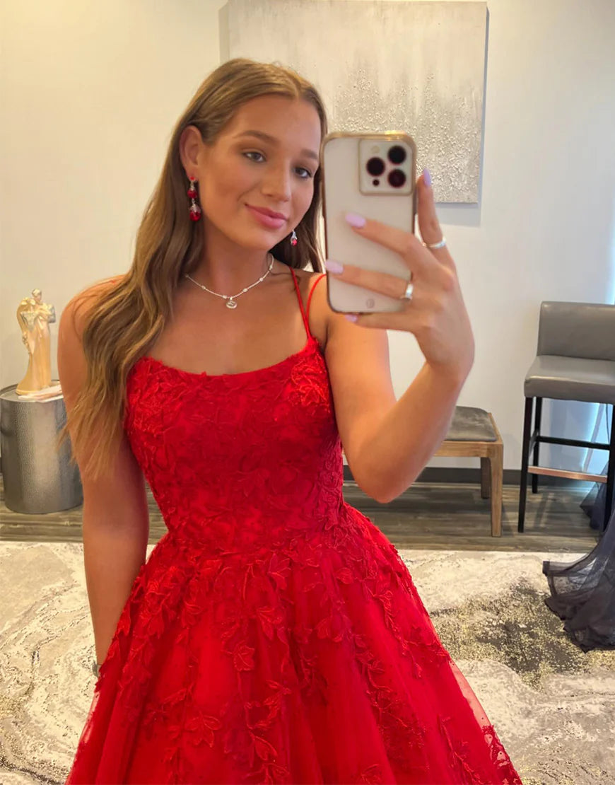 A Line Princess Long Daffodil Prom Dress with Appliques