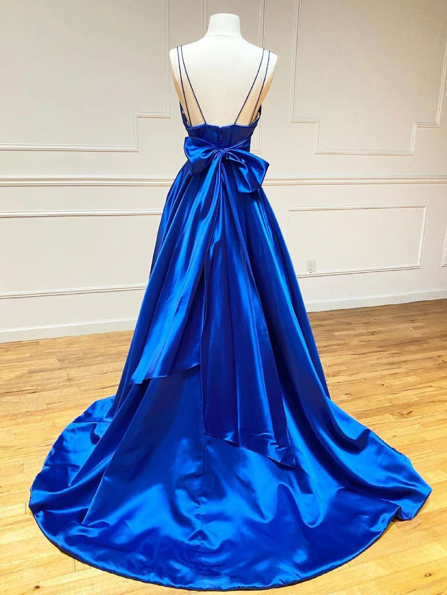 A line Spaghetti Straps Floor Length V Neck Bridesmaid Dress Formal Dresses