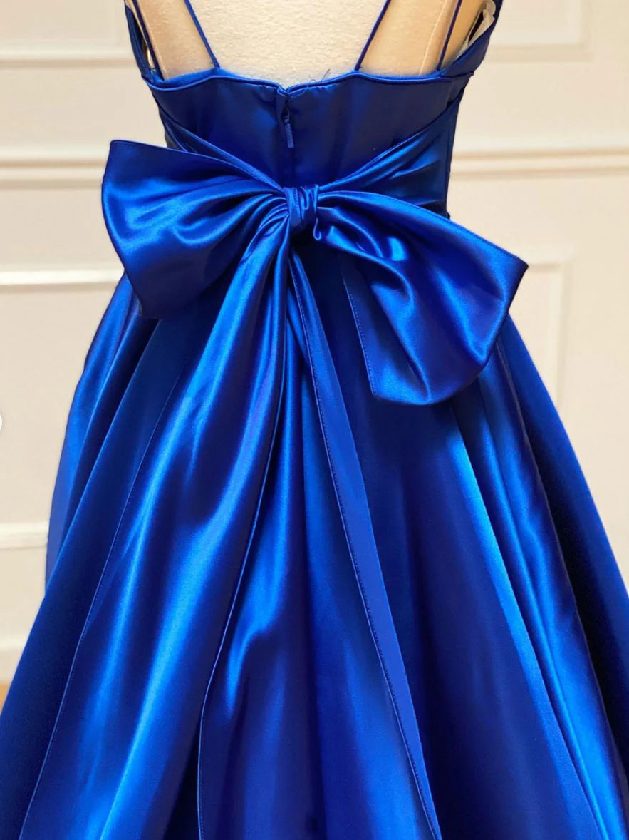 A line Spaghetti Straps Floor Length V Neck Bridesmaid Dress Formal Dresses