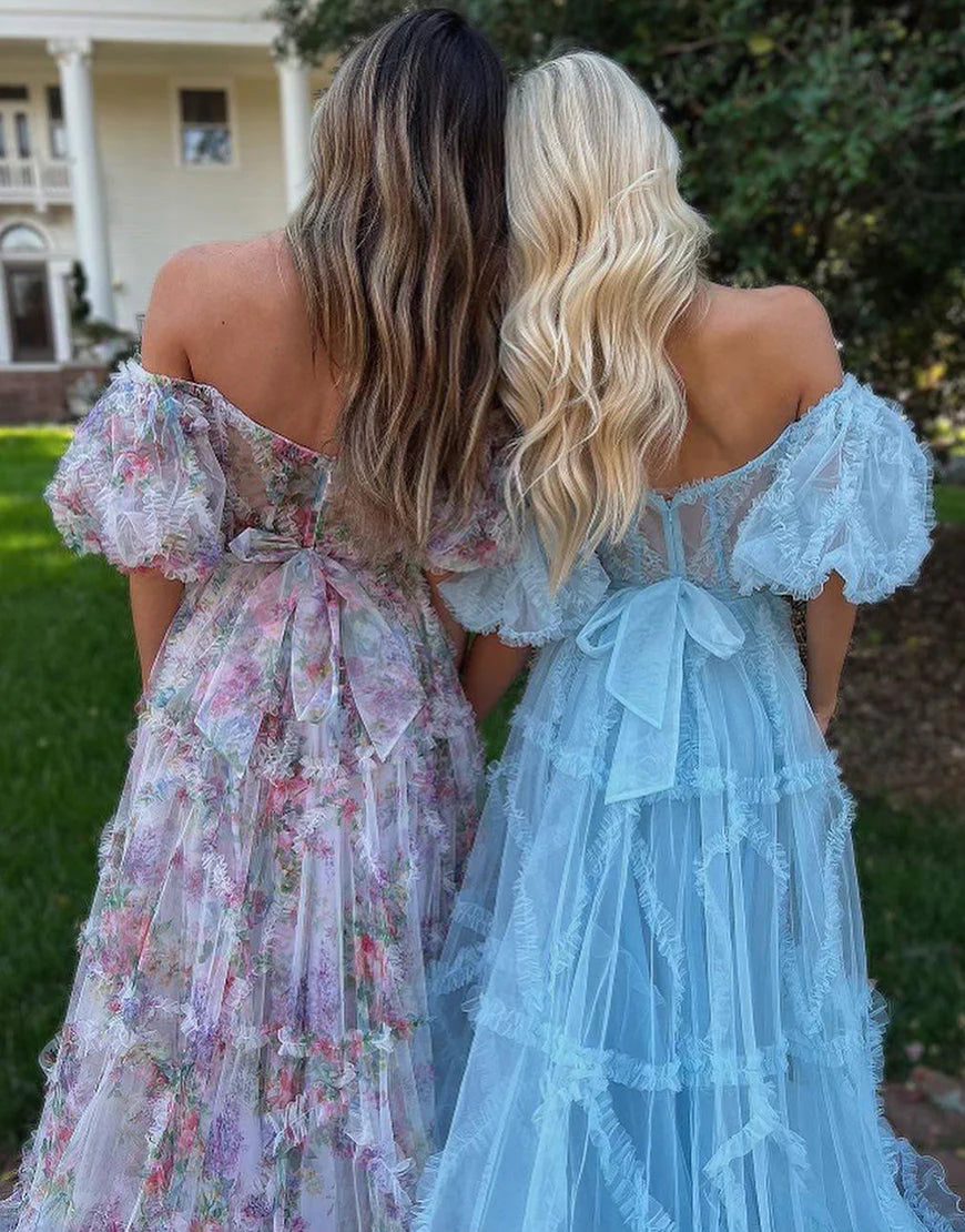 A Line Tulle Sweetheart Cute Prom Dress with Sleeves