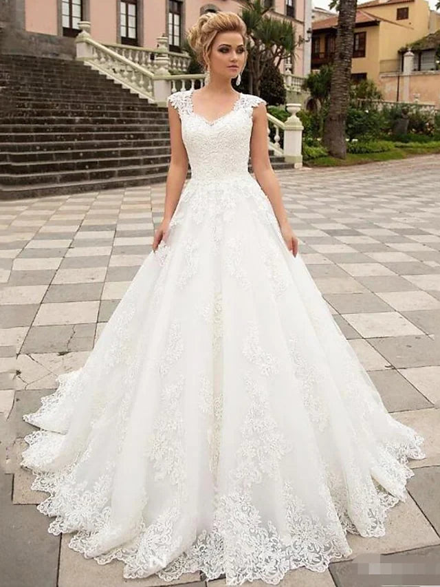 A-Line Wedding Dresses V Neck Lace Tulle Strapless Country Rustic Dress