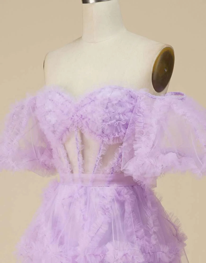 A Line Tulle Sweetheart Cute Prom Dress with Sleeves