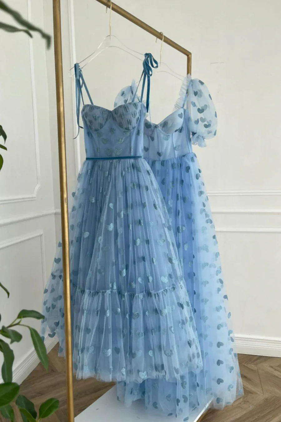 A-Line Tulle Spaghetti Straps Prom Dresses Blue Short Party Dress