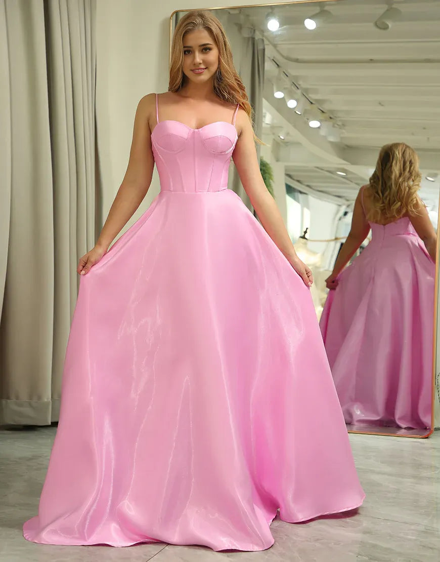 A-Line Backless Long Prom Dress With Detachable Straps