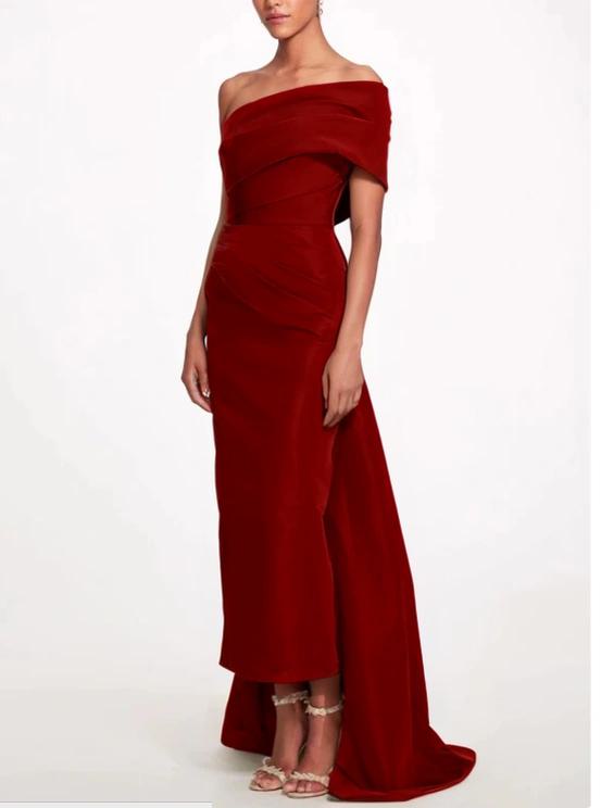 Sheath / Column Evening Gown Elegant Dress Formal Prom Sweep / Brush Train Sleeveless One Shoulder Taffeta Backless with Bow(s) Strappy Party Dresses Wedding Guest Dresses