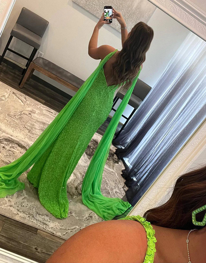 Sleek Glittering Sparkle Sheath Prom Dress With High Slit