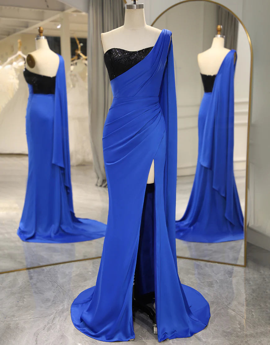 Sheath/Mermaid One Shoulder Long Prom Dress With Split