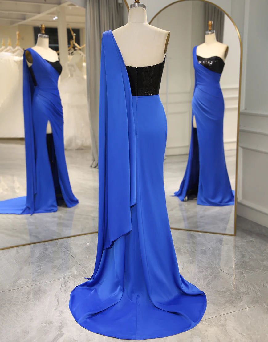Sheath/Mermaid One Shoulder Long Prom Dress With Split