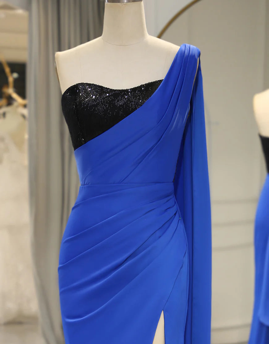 Sheath/Mermaid One Shoulder Long Prom Dress With Split