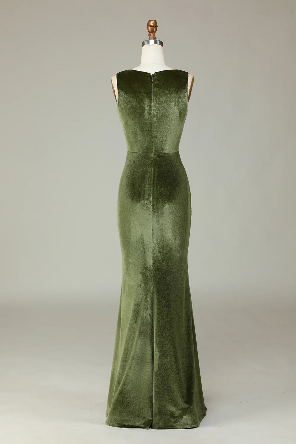 Mermaid Olive Velvet One Shoulder Long Bridesmaid Dress With Slit