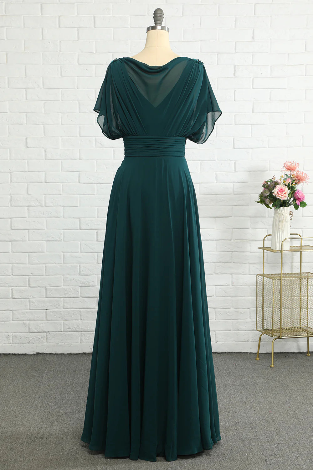 A Line Green Chiffon Long Mother of Bride Dress