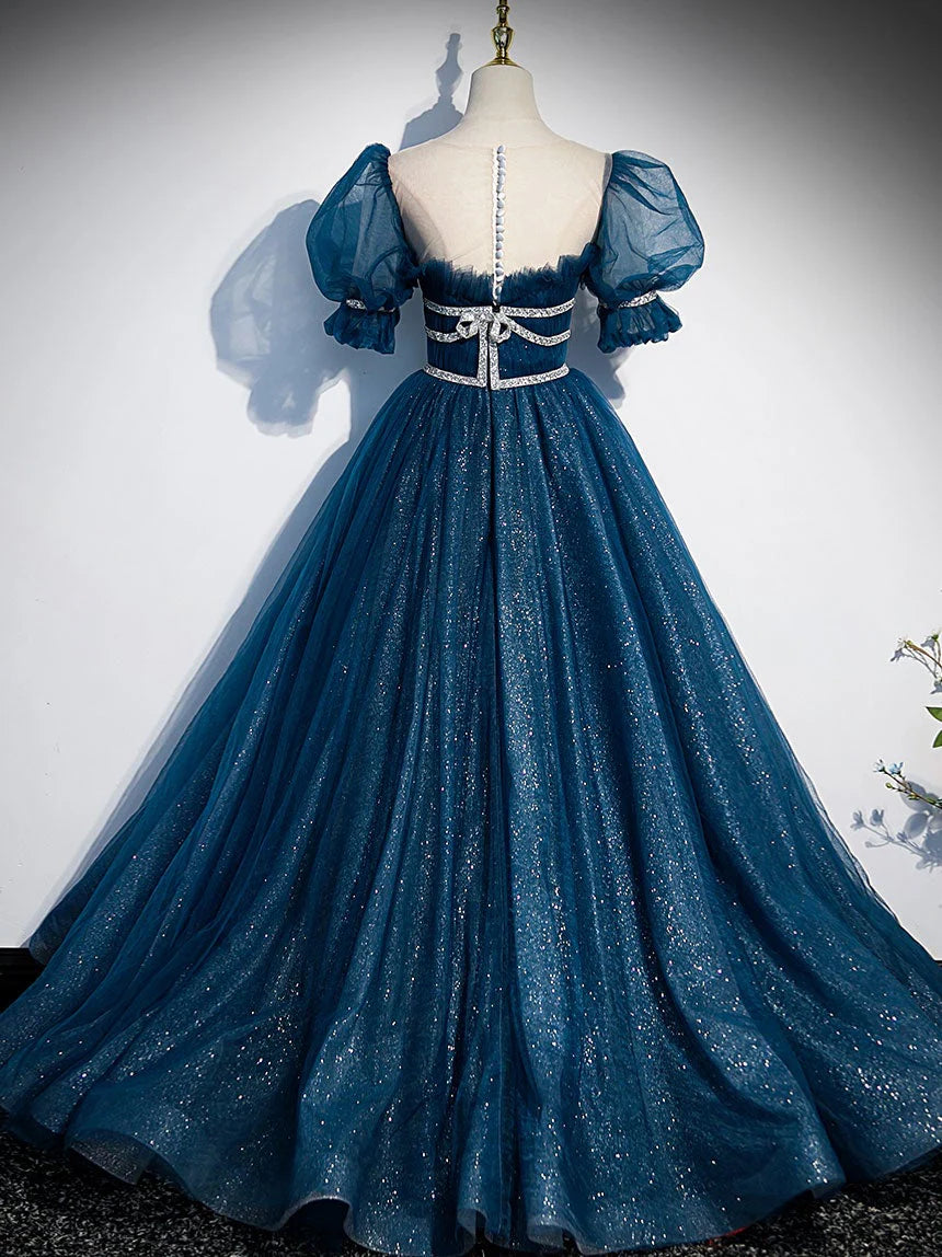 Ball Gown Quinceanera Dresses Princess Dress Dark Blue Sparkly Tulle Long Prom Dress Blue Tulle Sweet 16 Dress