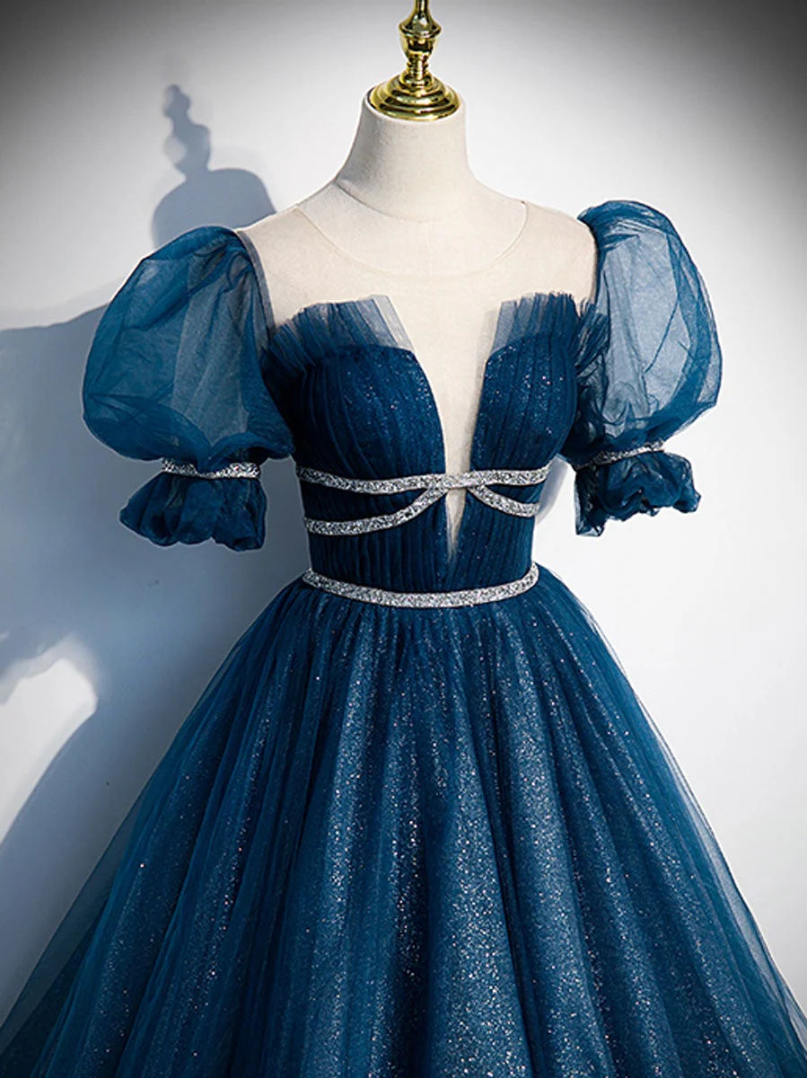 Ball Gown Quinceanera Dresses Princess Dress Dark Blue Sparkly Tulle Long Prom Dress Blue Tulle Sweet 16 Dress
