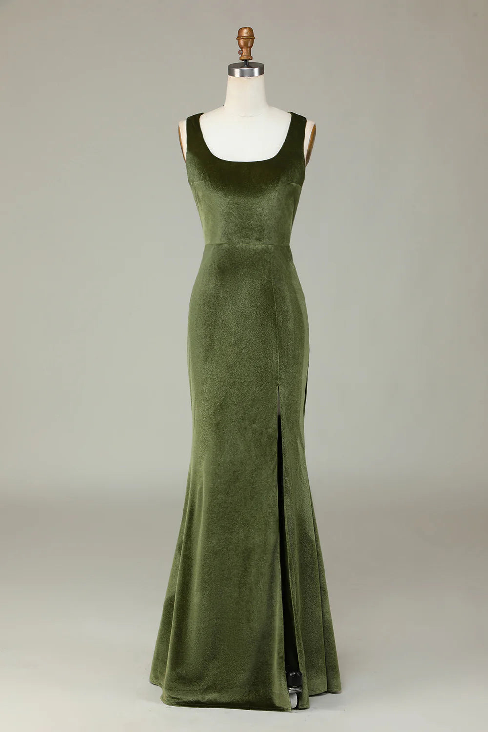 Mermaid Olive Velvet One Shoulder Long Bridesmaid Dress With Slit