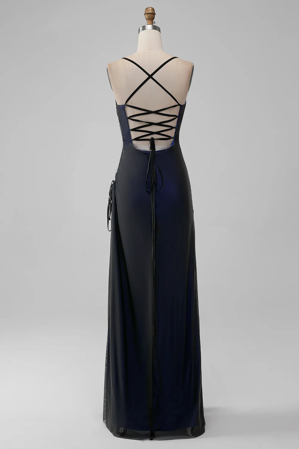 Mermaid Satin Spaghetti Straps Long Bridesmaid Dress with Slit Charming Evening Party Dress