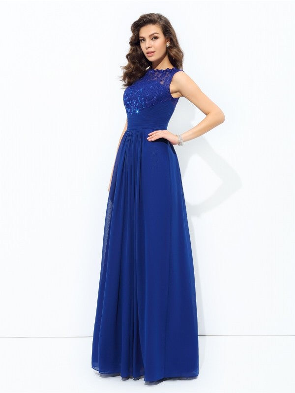 A-line/Princess Scoop Lace Sleeveless Long Chiffon Party Dresses Formal Dresses