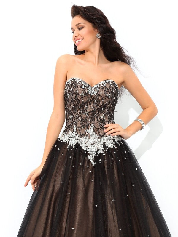 Ball Gown Sweetheart Beading Sleeveless Long Net Quinceanera Dresses