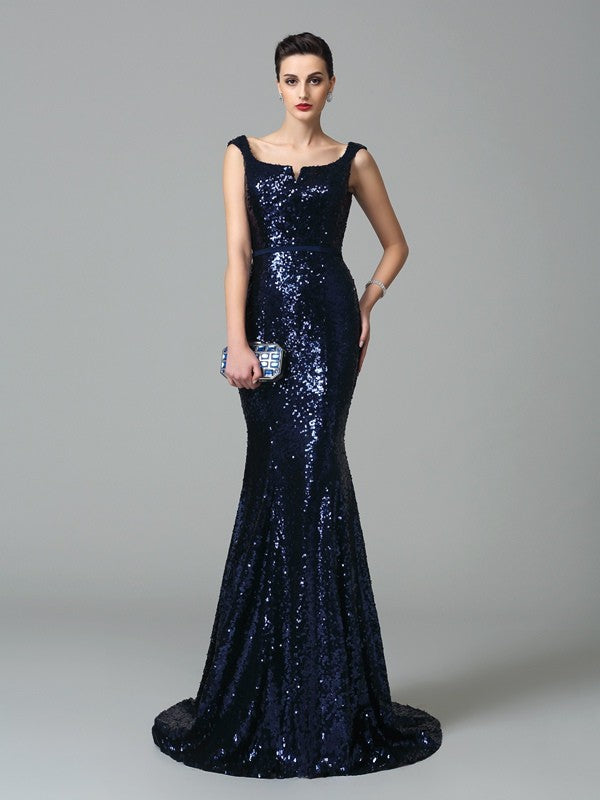 Trumpet/Mermaid Straps Sleeveless Long Sequins Party Dresses Formal Dresses