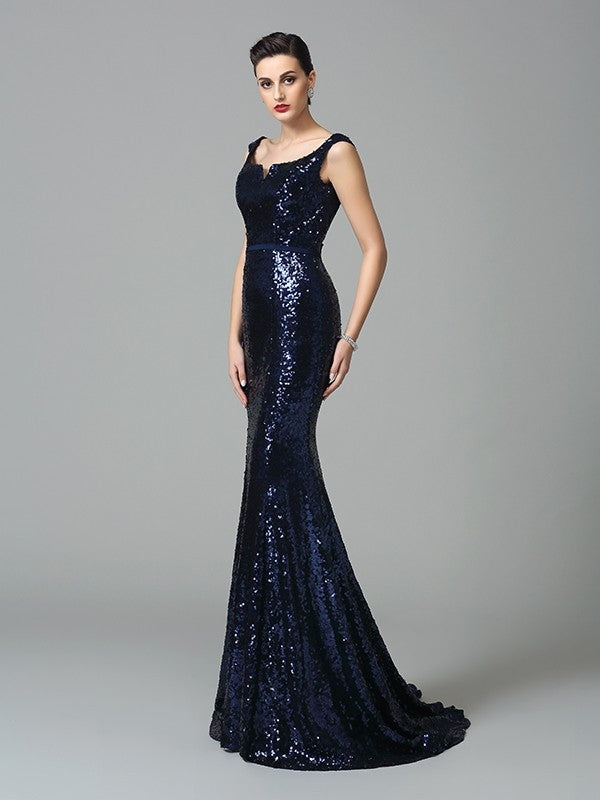 Trumpet/Mermaid Straps Sleeveless Long Sequins Party Dresses Formal Dresses