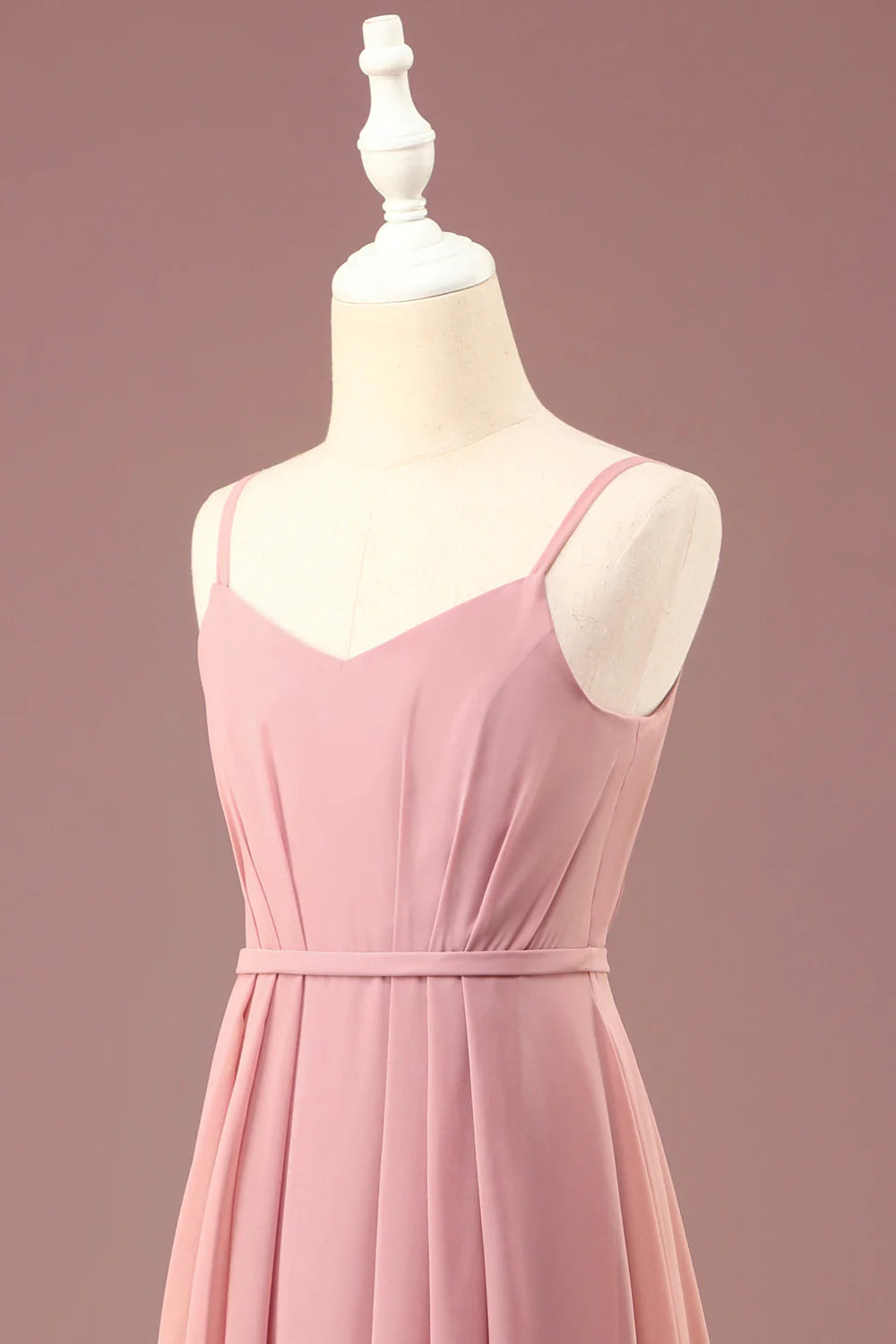 A-line Chiffon Spaghetti Straps Long Pleated Bridesmaid Dress