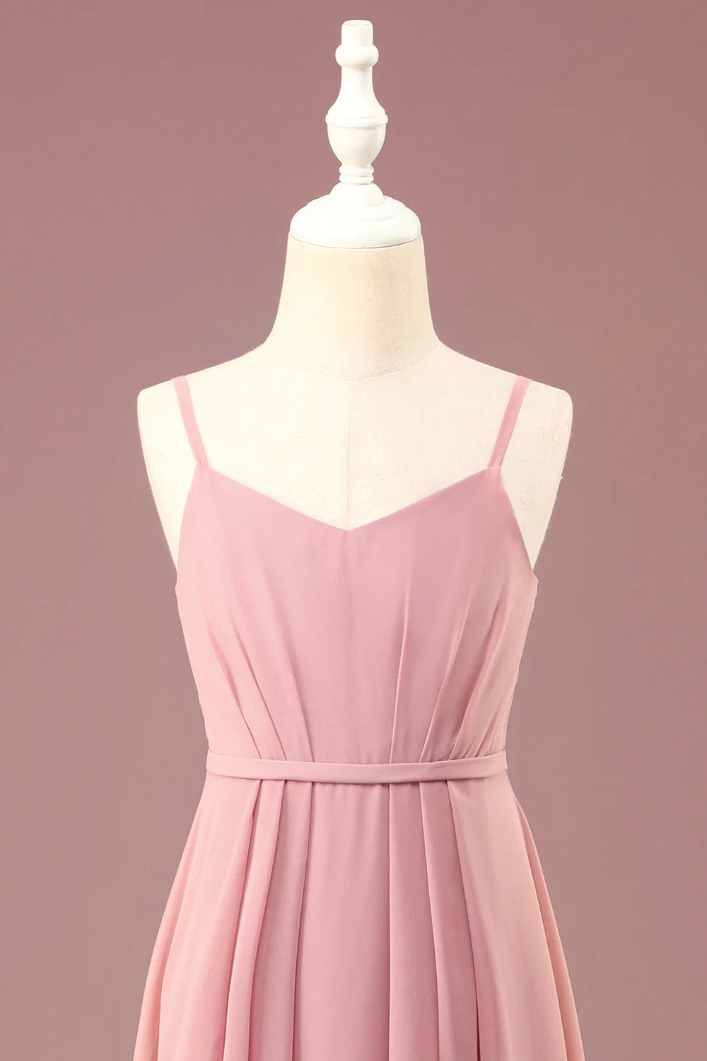 A-line Chiffon Spaghetti Straps Long Pleated Bridesmaid Dress