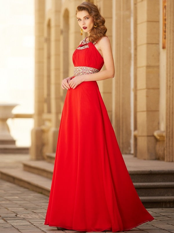 A-line/Princess Scoop Beading Sleeveless Floor-length Chiffon Party Dresses Formal Dresses