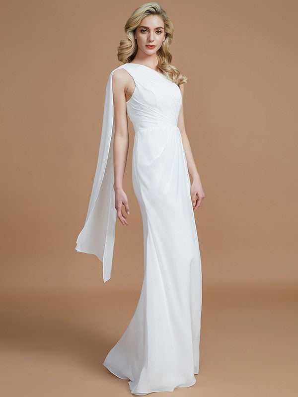 Sheath/Column One-Shoulder Sleeveless Floor-Length Chiffon Bridesmaid Dresses