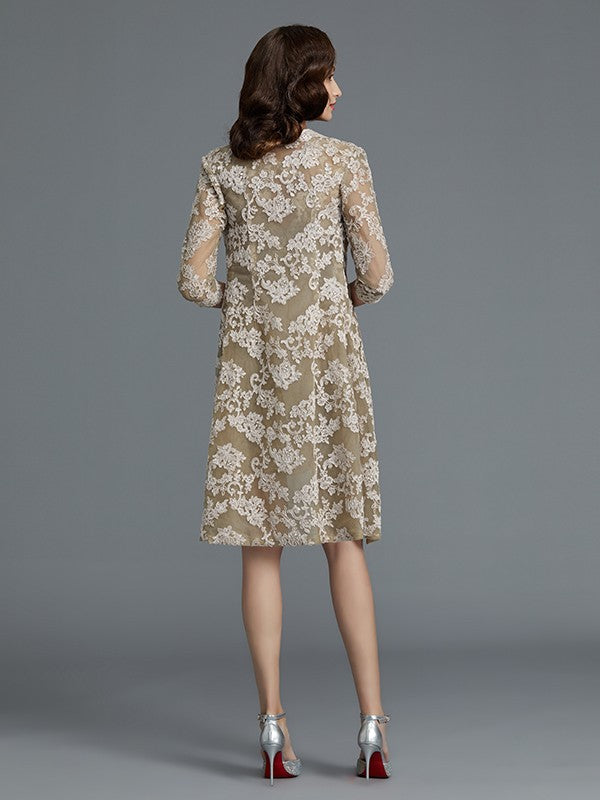 A Line Sheath/Column Scoop Applique Sleeveless Taffeta Knee-Length Mother of the Bride Dresses