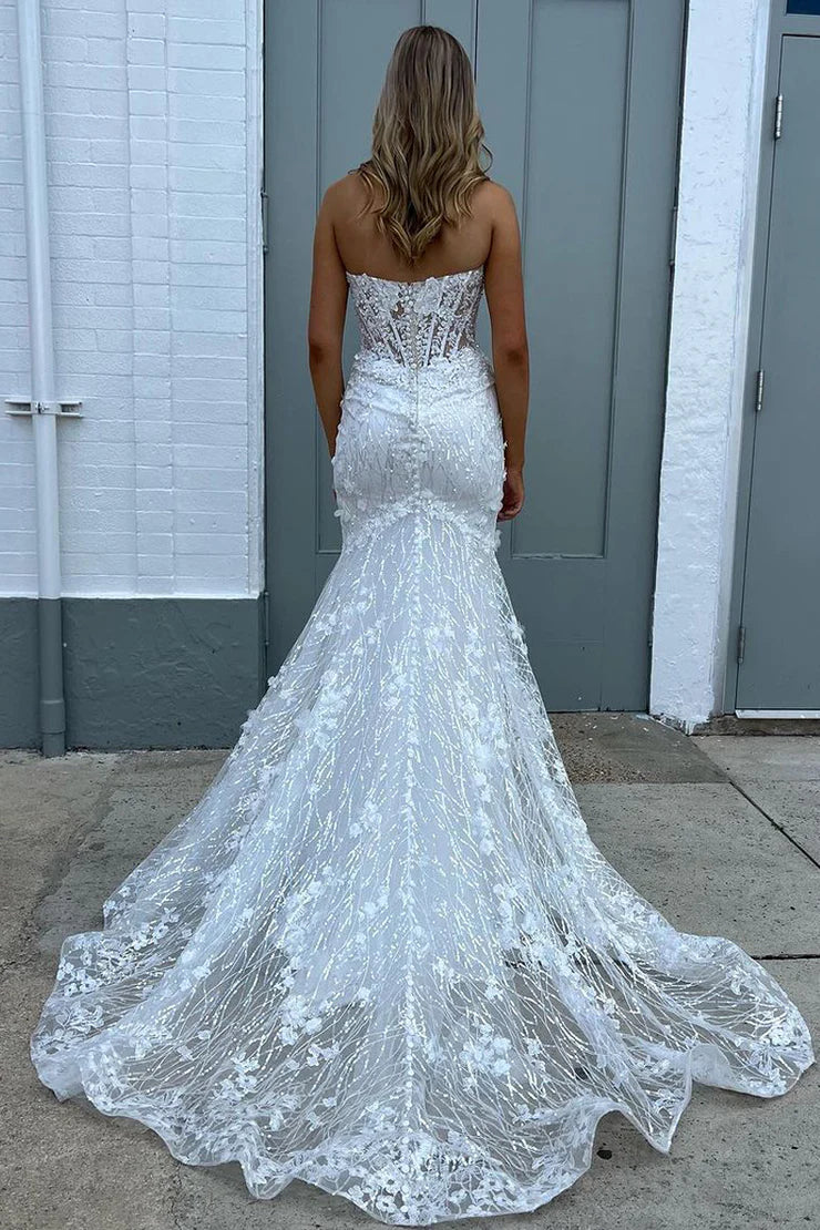 A Line Strapless Sparkly Mermaid Sweetheart Sequins Long Prom Dresses
