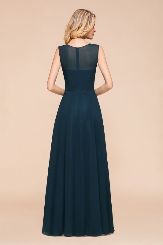 A Line Ruffle Floor Length Bridesmaid Dress Sleeveless Chiffon Wedding Guest Dress/Evening Dress