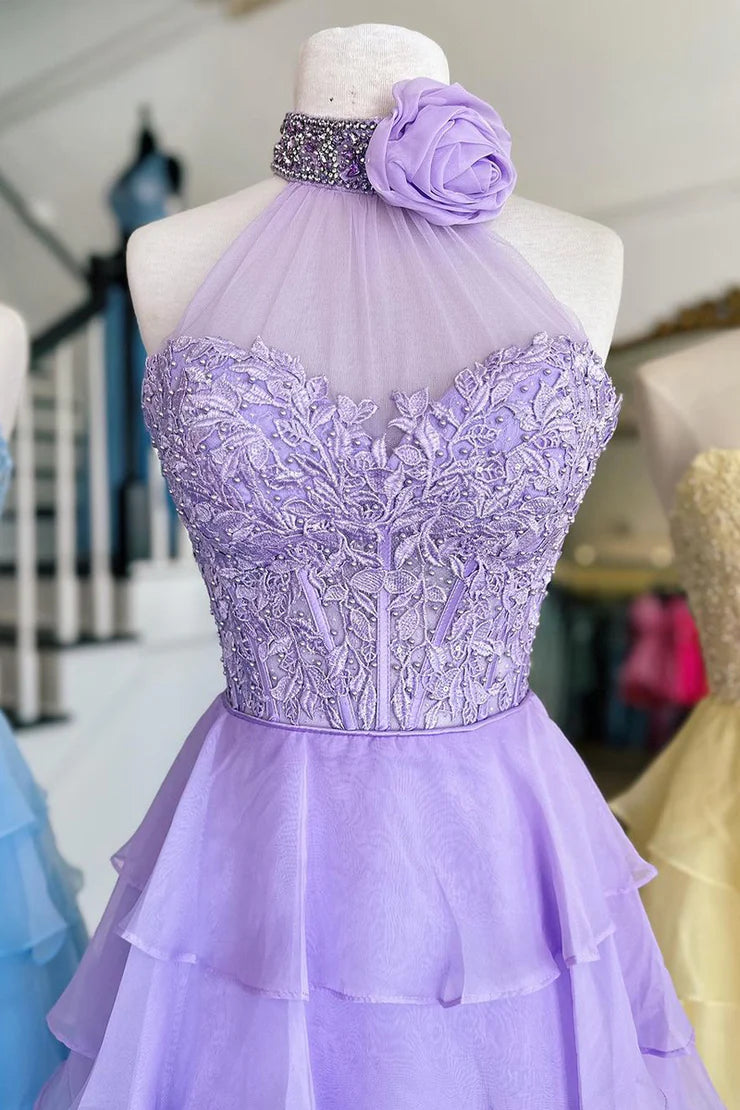 A Line Sweetheart Chiffon Long Prom Dresses with Appliques