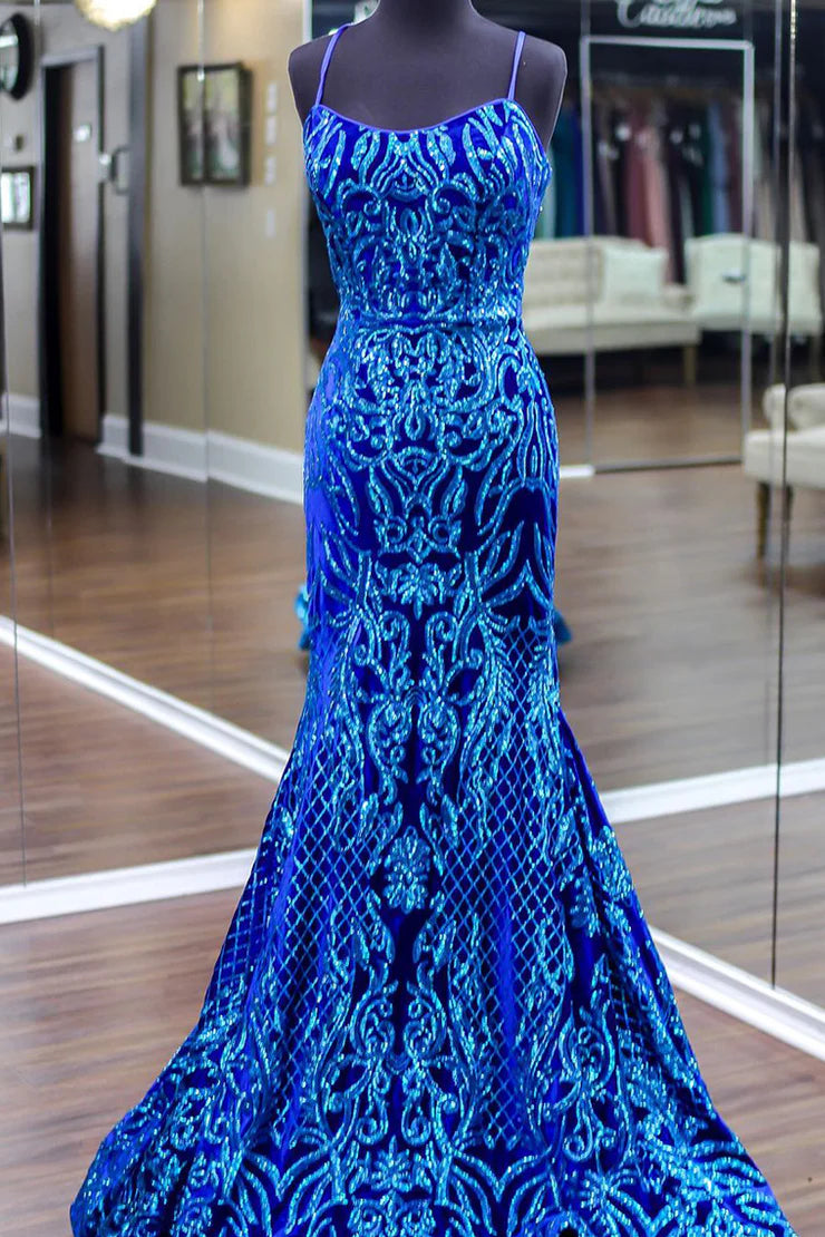 Sleek Glittering Sparkle Mermaid Scoop Neck Sequins Long Prom Dresses