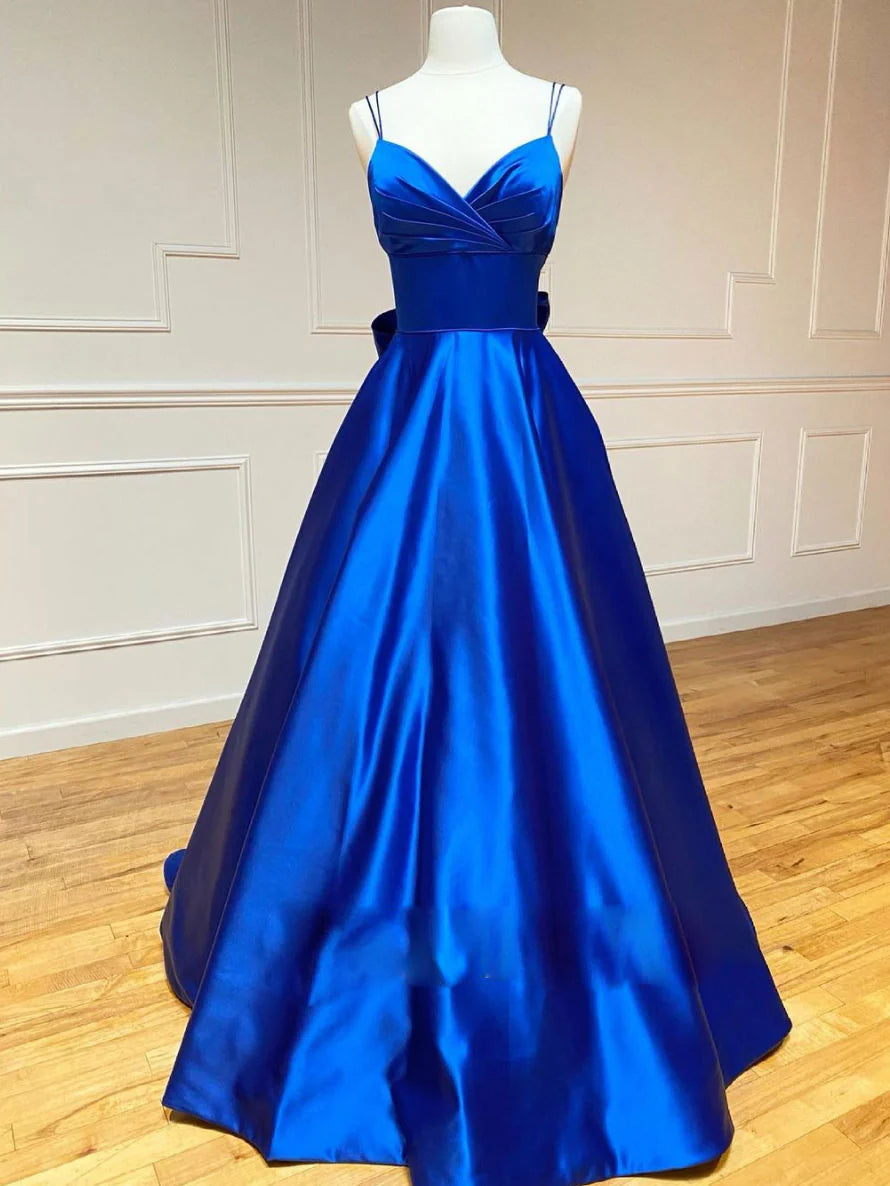 A line Spaghetti Straps Floor Length V Neck Bridesmaid Dress Formal Dresses