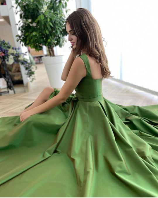 A-Line/Princess Ruffles Spaghetti Straps Sleeveless Sweep/Brush Party Dresses Formal Dresses With Split/Pockets