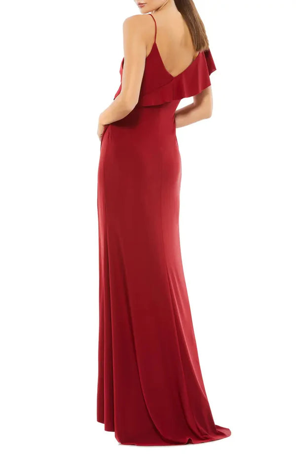 Elegant backless asymmetrical ruffled edge off shoulder one shoulder front slit prom dress Party Dress