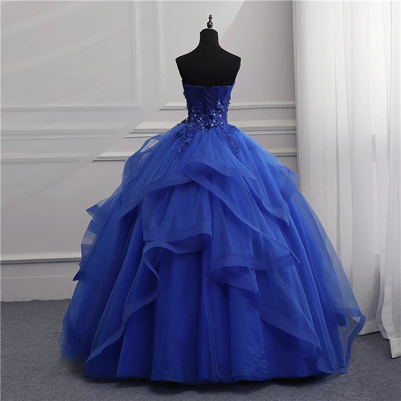 A-Line Evening Gown Long Quinceanera Lace Dress Sweet 16 Dress With Beading