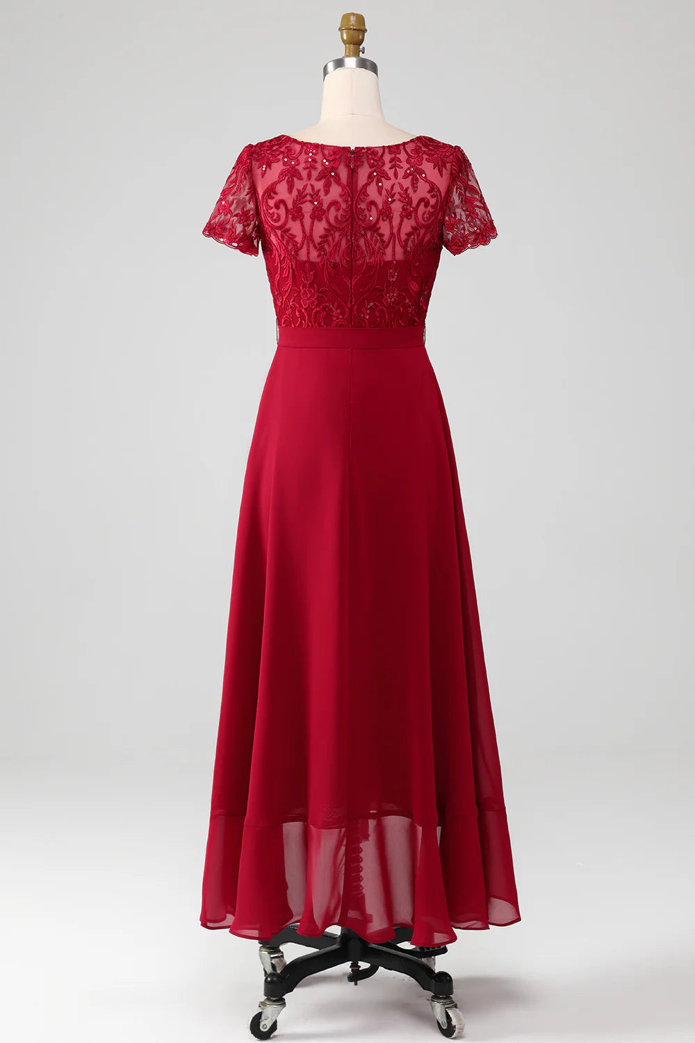 Scoop Neck Asymmetrical Sparkly Sequin Mother of Bride Dress with Appliques