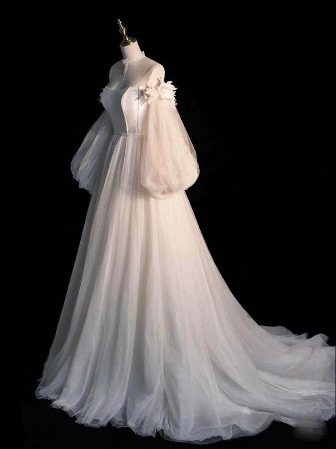 A line Tulle Long Sleeves Floor Length Bridesmaid Dress Formal Dresses
