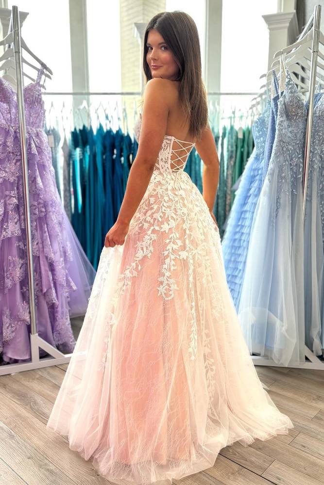 A-Line Sweetheart Red Royal Blue Lavender Lace Corset Long Prom Dress With Appliques