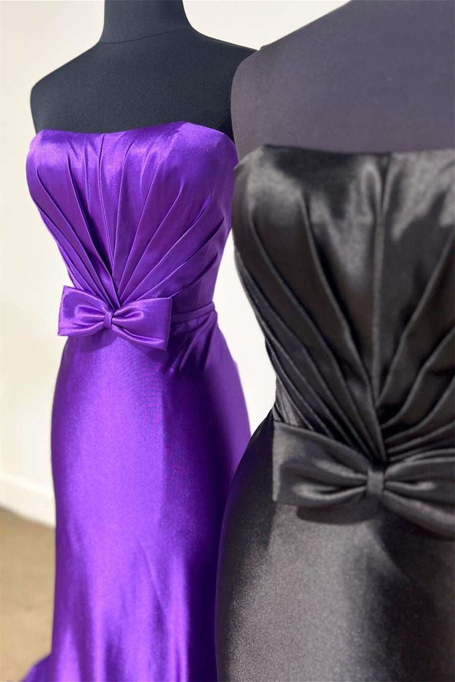 Sheath Mermaid Strapless Sweep/Brush Train Dresses Pleated Bow Prom Dress
