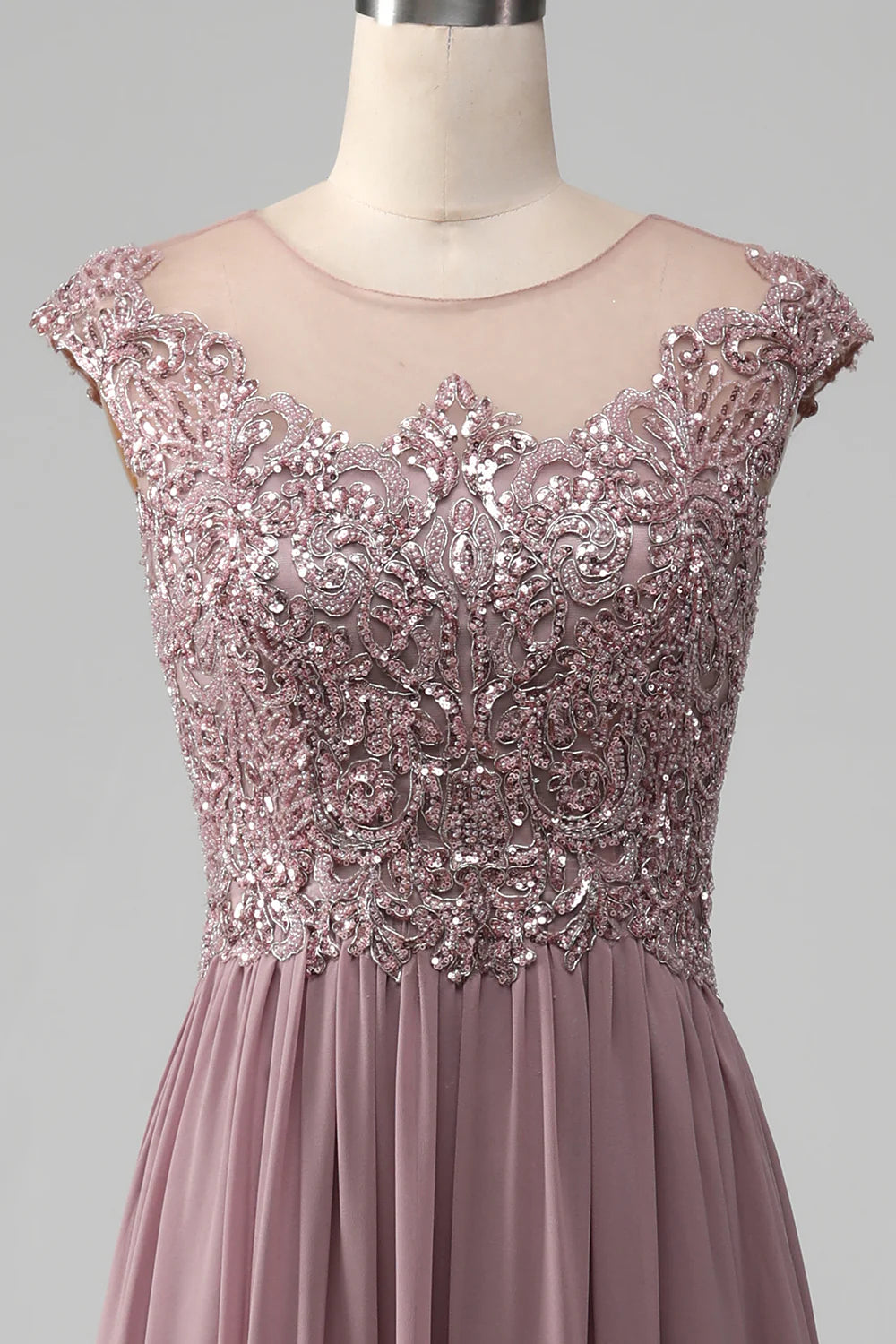 A-line Chiffon Scoop Neck Mother of the Bride Dress With Sequins