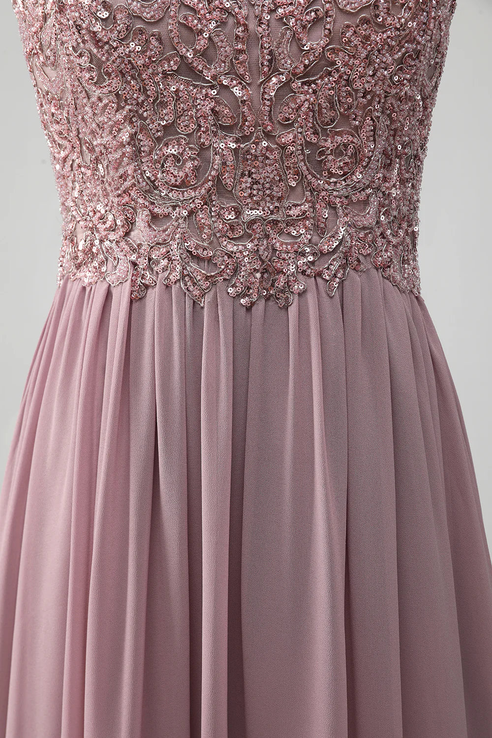 A-line Chiffon Scoop Neck Mother of the Bride Dress With Sequins