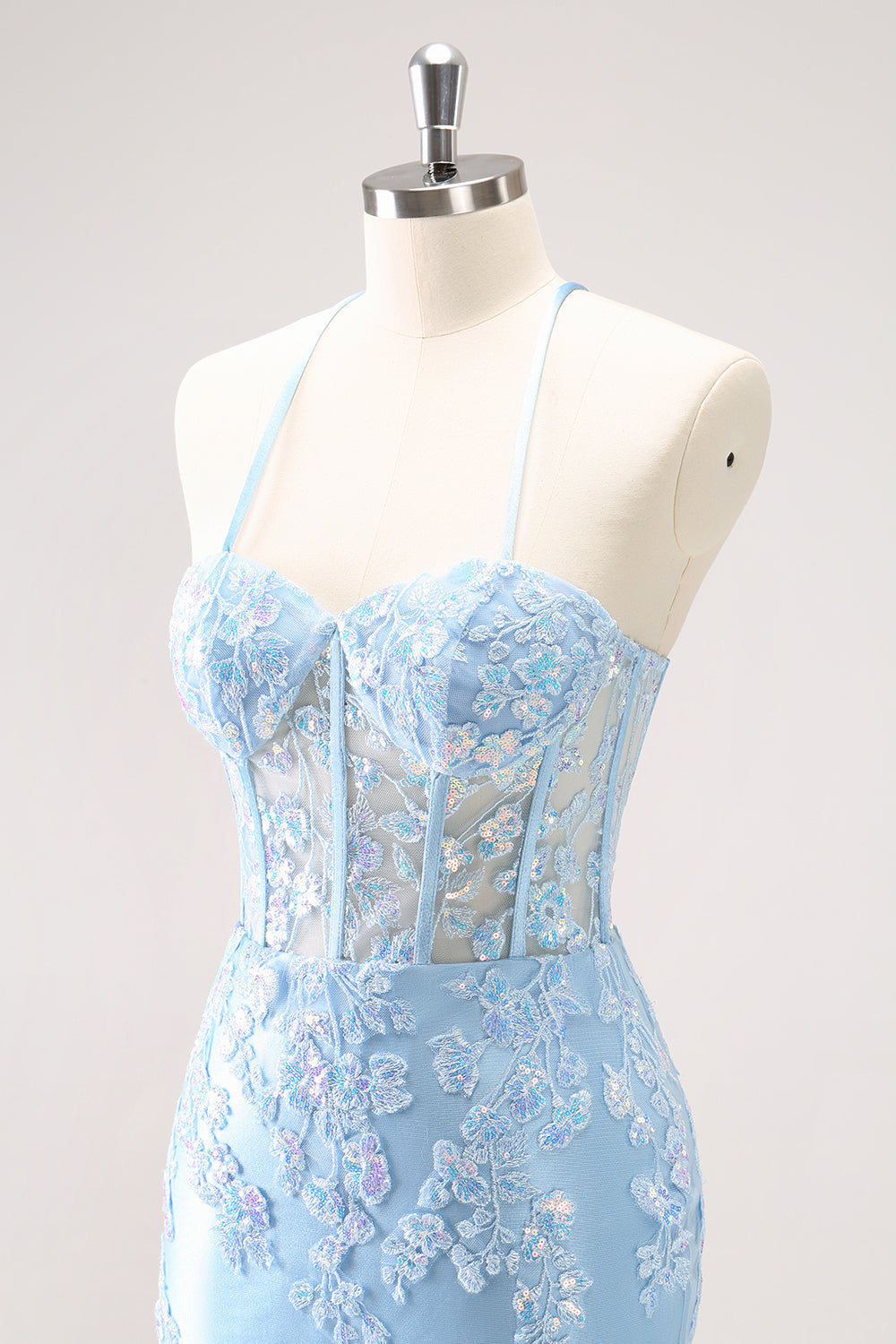 Sparkly Lilac Bodycon Spaghetti Straps Sequin Corset Homecoming Dress with Appliques Beautiful
