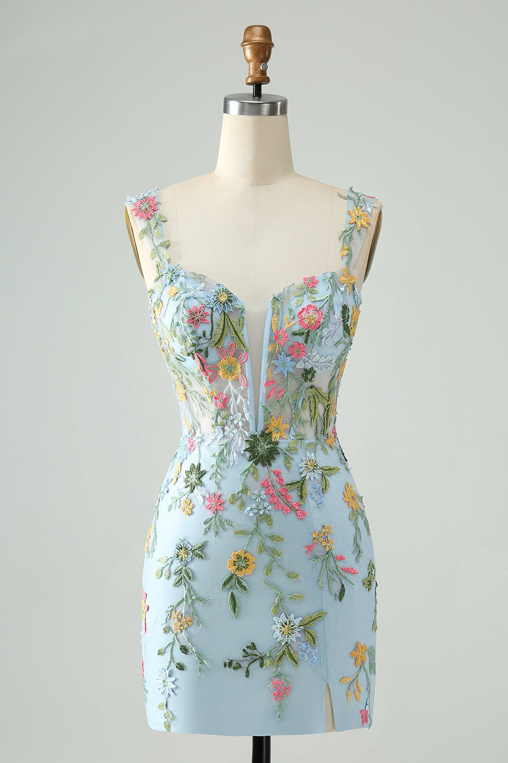 Blue Flower Mermaid Off The Shoulder Corset Short Homecoming Dress with Embroidery Beautiful