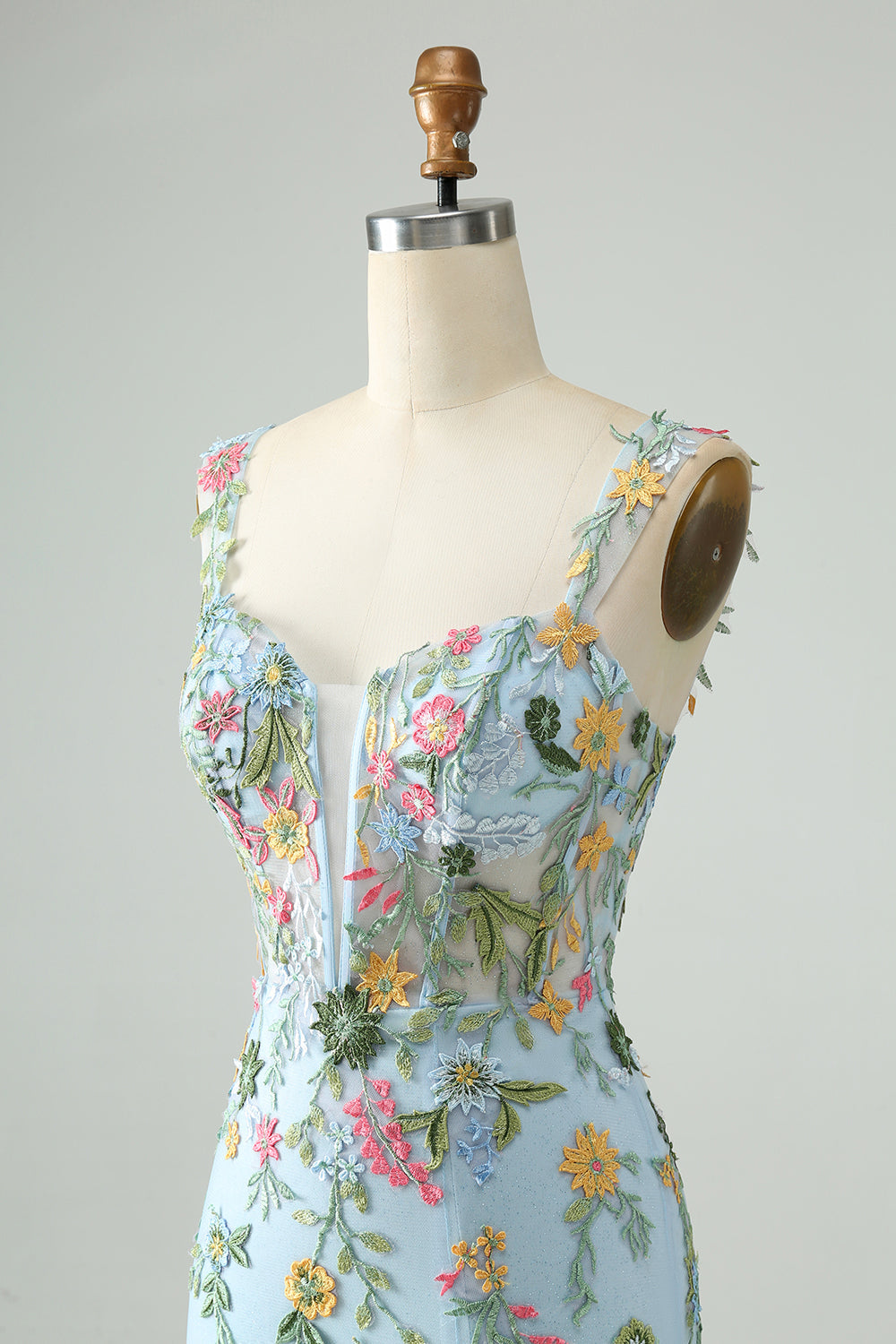 Blue Flower Mermaid Off The Shoulder Corset Short Homecoming Dress with Embroidery Beautiful
