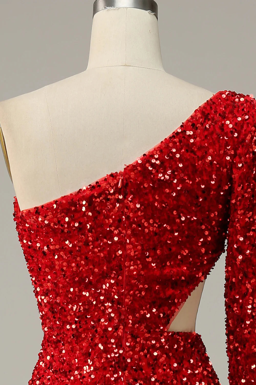 Sleek Glitter Sparking Mermaid Sequins One Shoulder Cut Out Prom Dress with Slit